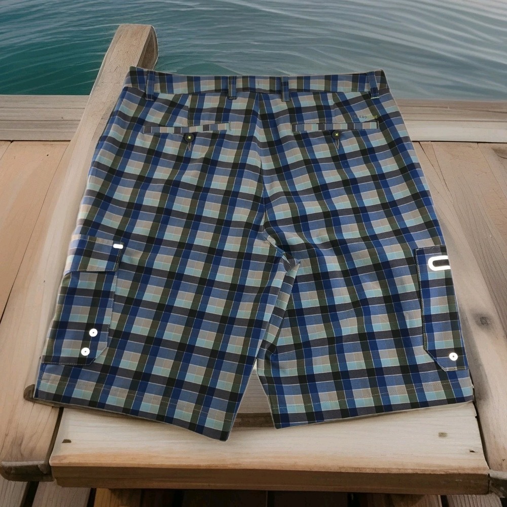 Tommy Bahama IslandZone Cayman Hybrid Plaid Shorts Mens 34 Blue Green Quick‎ Dry